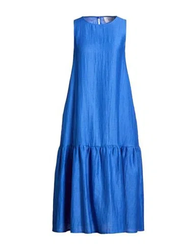 Kaos Woman Midi Dress Bright Blue Size 8 Linen, Polyester
