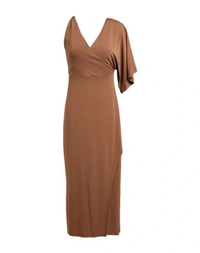Kaos Woman Midi Dress Brown Size 10 Acetate, Polyamide, Elastane