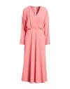 Kaos Woman Midi Dress Coral Size 6 Polyester, Elastane In Red