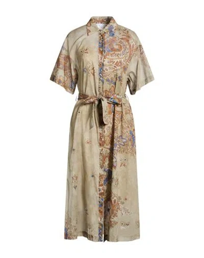 Kaos Woman Midi Dress Military Green Size 12 Cotton In Brown