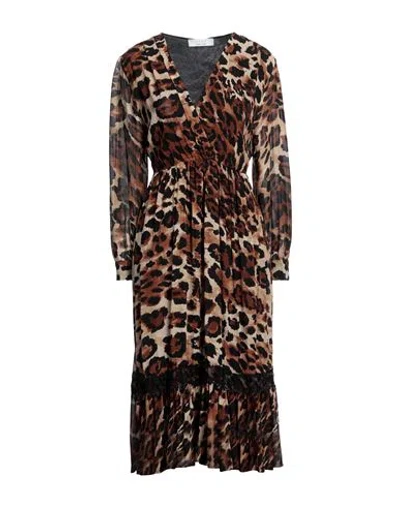 Kaos Woman Midi Dress Tan Size M Viscose In Brown