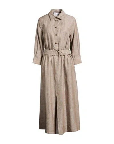 Kaos Woman Midi Dress Taupe Size 6 Linen In Gray
