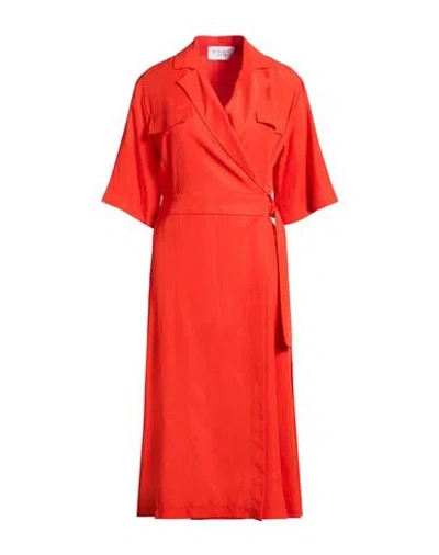Kaos Woman Midi Dress Tomato Red Size 12 Tencel, Linen