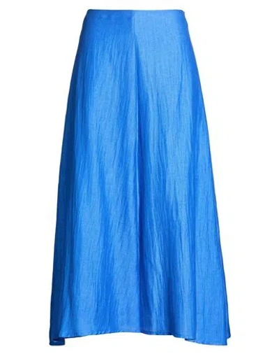Kaos Woman Midi Skirt Blue Size 10 Linen, Polyester
