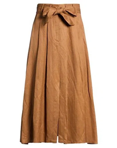 Kaos Woman Midi Skirt Brown Size 8 Viscose, Linen