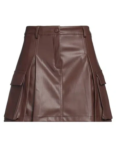 Kaos Woman Mini Skirt Cocoa Size 8 Polyester, Polyurethane In Brown