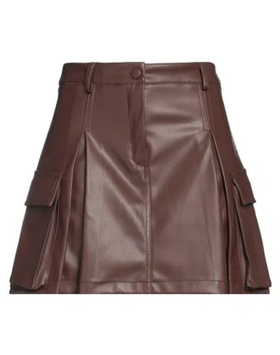 Kaos Woman Mini Skirt Chocolate Brown Size 8 Polyester, Polyurethane
