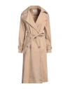 Kaos Woman Overcoat & Trench Coat Beige Size 2 Cotton, Elastane