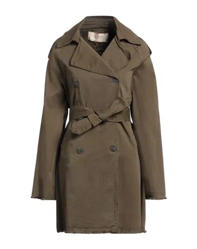 Kaos Woman Overcoat & Trench Coat Military Green Size M Cotton, Elastane