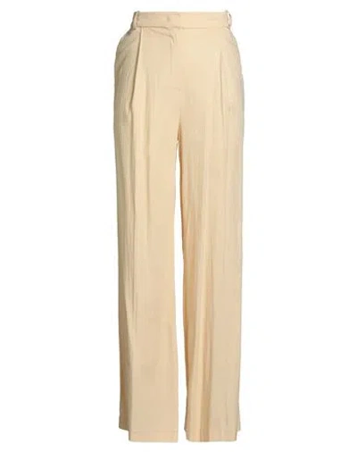 Kaos Woman Pants Pastel Yellow Size 8 Viscose, Linen, Cotton, Elastane