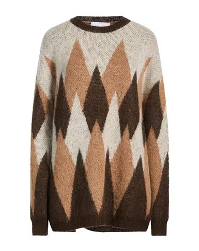 Kaos Woman Sweater Dark Brown Size L Acrylic, Alpaca Wool, Polyamide