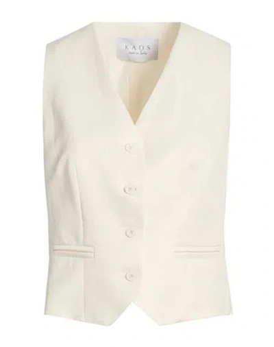 Kaos Woman Tailored Vest Cream Size 10 Viscose, Linen In Multi