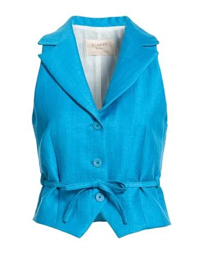 Kaos Woman Tailored Vest Turquoise Size 6 Viscose, Linen, Polyester, Polyamide In Blue