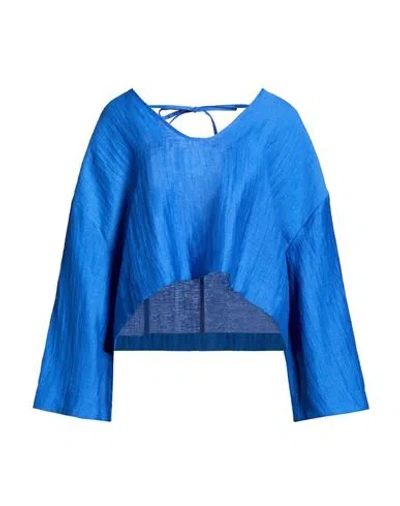 Kaos Woman Top Blue Size 10 Linen, Polyester