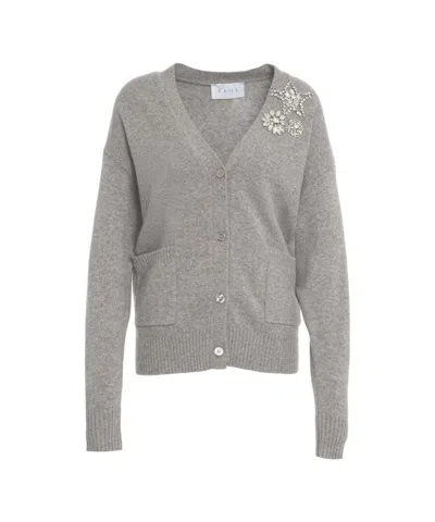 Kaos Wool Cardigan With Sparkling Chest Applications In Gray