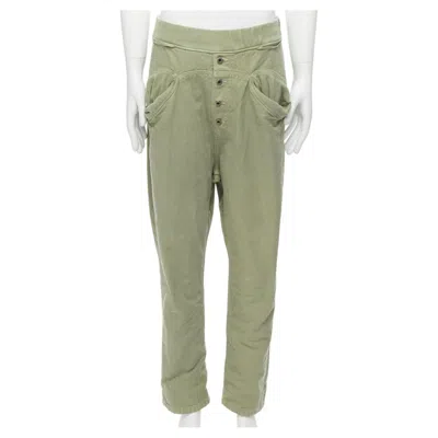Pre-owned Kapital 100% Washed Cotton Green Distressed Buttons Elasticated Waist Pant Jp3 L