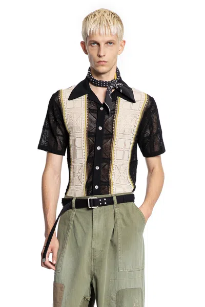 Kapital 12g Crochet Knit Tennessee Aloha Polo In Black