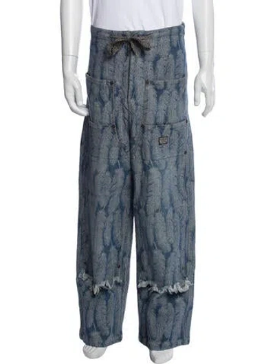 Pre-owned Kapital 12oz Magpie Denim W Knee Easy Baggy Pants W/ Tags In Blue