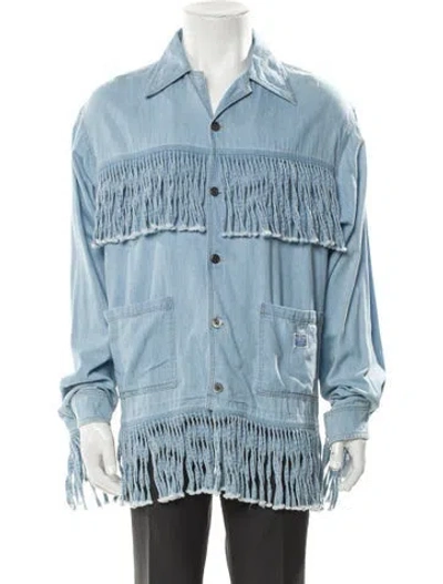 Pre-owned Kapital 5.5oz Fringe Board Long Sleeve Denim Shirt In Blue