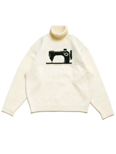 Pre-owned Kapital 5g High Neck Wool Sewing Machine Sweater In White