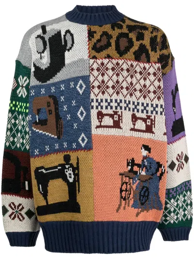 Kapital Kurogane Mishin Jacquard-knit Wool-blend Sweater In Blue