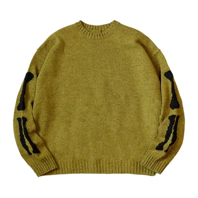 Pre-owned Kapital 5g Wool Knit Bone Crew Sweater 'mustard' | Yellow | Men's Size 1