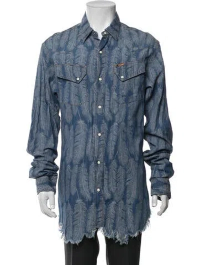 Pre-owned Kapital 5oz Magpie Denim Western Graphic Print Denim Shirt W/ Tags In Blue