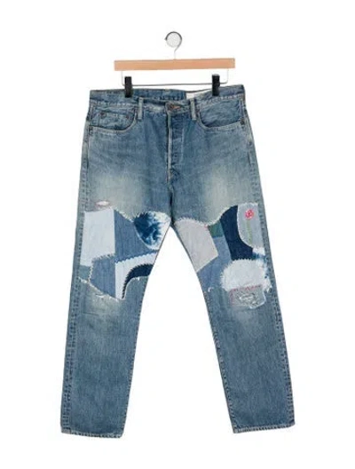 Pre-owned Kapital 5p 'monkey' Patchwork Straight-leg Jeans In Blue