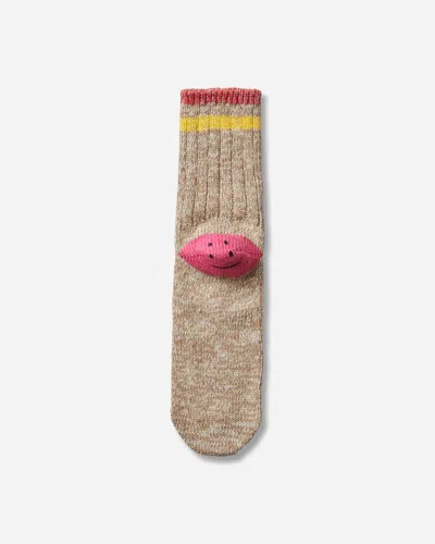 Kapital 60 Yarns Ivy Rainbowy Happy Heel-hold Socks Beige / Pink In Brown