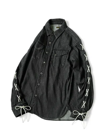Pre-owned Kapital 8oz Black Denim Lace Up Western Shirt