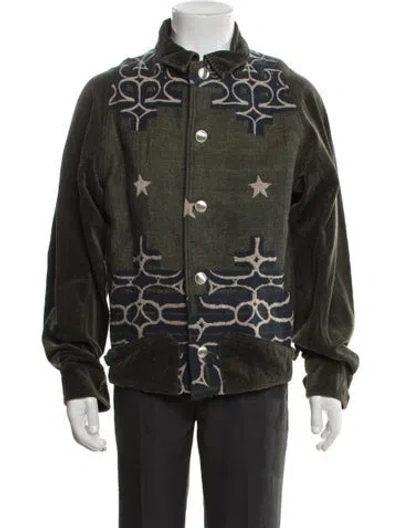 Pre-owned Kapital Ainu Haori Printed Denim Jacket In Green