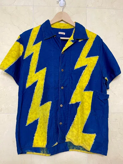 Pre-owned Kapital Aloha Thunder Linen-blend Camp Collar Shirt In Indigo