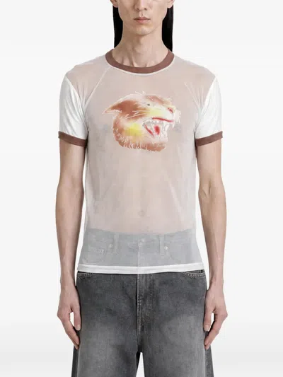 Kapital Anger Leopard Sheer T-shirt In White