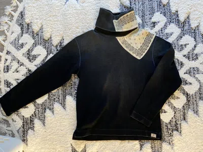 Pre-owned Kapital Bandana Print Turtleneck Heavyweight Thermal Sweater In Black