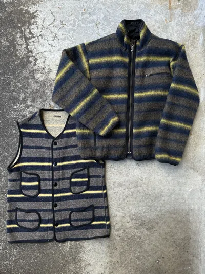 Pre-owned Kapital Blanket Striped Mohair Fleece Brown's Beach Vest Reversible In Multi