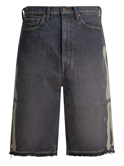 Kapital Bone-appliqués Frayed Shorts In Gray