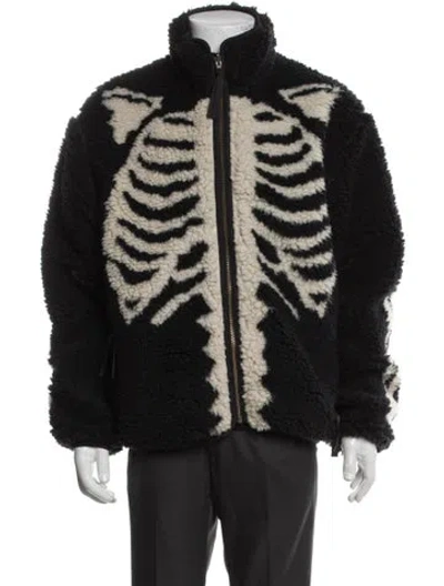 Pre-owned Kapital Bone Boa Fleece Reversible Graphic Print Jacket In Black