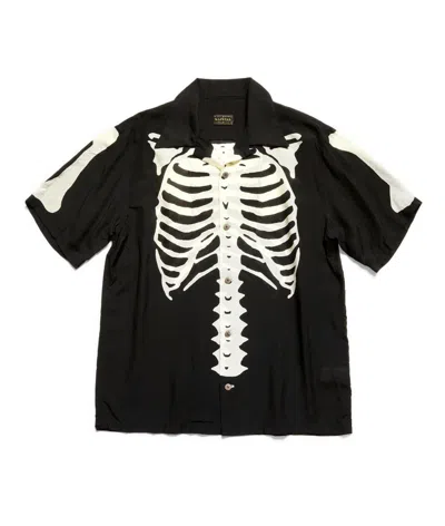 Pre-owned Kapital Bone Silk Rayon Aloha Shirt Size 4 In Black
