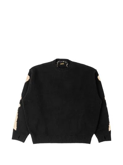 Kapital Bone-intarsia Knit Sweater In Black