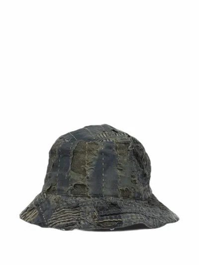 Kapital Boro Distressed Patchwork Bucket Hat In Green