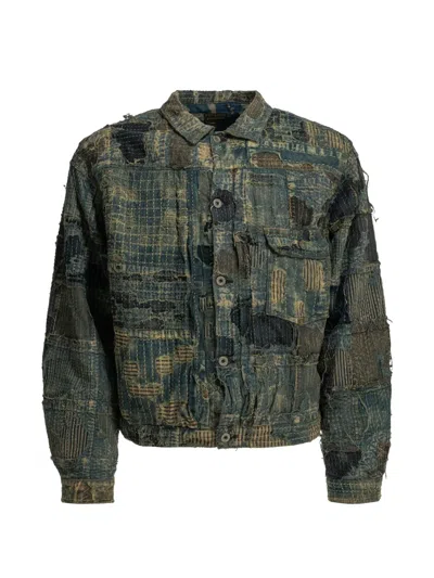 Kapital Boro Patchwork Denim Jacket In Green