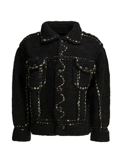 Kapital Button Trim Wool Cardigan In Black