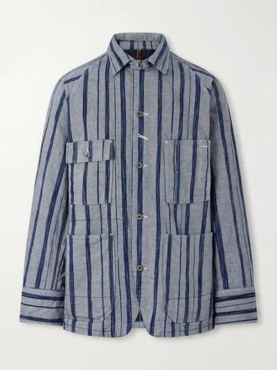 Kapital Cactus Striped Cotton-kasuri Jacket In Blue