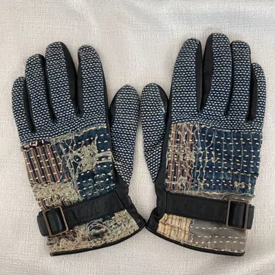 Pre-owned Kapital Capital Boro Sashiko Leather Gloves In Blue