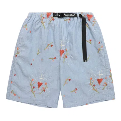 Pre-owned Kapital Chambray Corazon Embroidery Easy Shorts 'sax' | Blue | Men's Size 3