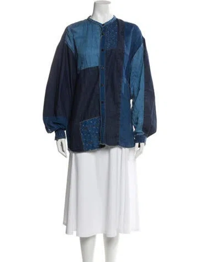Pre-owned Kapital Colorblock Pattern Long Sleeve Denim Shirt In Blue
