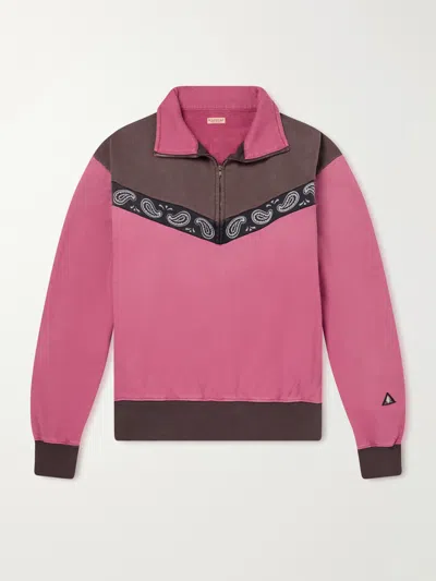 Kapital Colour-block Paisley-trimmed Cotton-jersey Half-zip Sweatshirt In Pink
