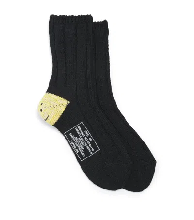Kapital Cotton-blend Happy Heel Socks In Black