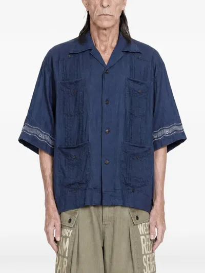 Kapital Camp-collar Printed Linen Cuban Shirt In Blue