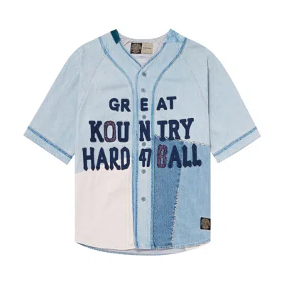 Pre-owned Kapital Denim Great Kountry Damaged Baseball Shirt 'indigo Processing' | Blue | Men's Size 2